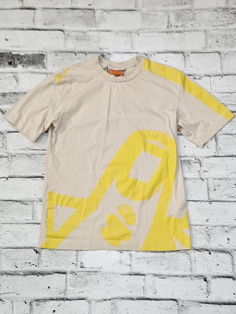 Zara Sebastian Curi Mens Small Beige Yellow Abstract Graphic T Shirt